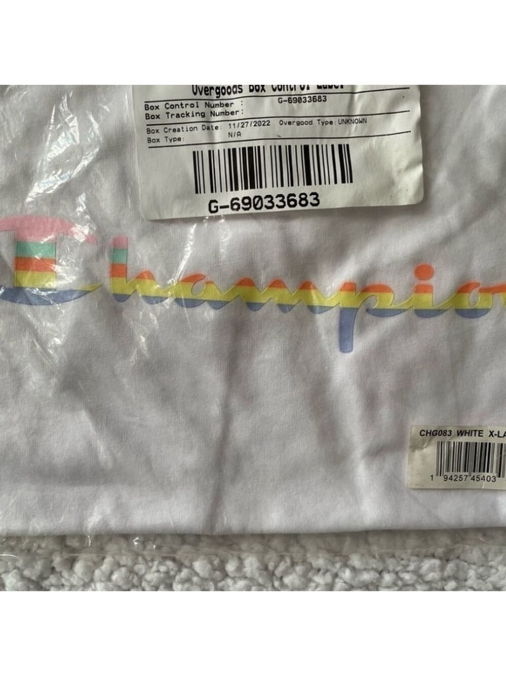 Champion Youth XL Rainbow Logo T-Shirt | White Cotton Graphic Tee NWT - Picture 3 of 4